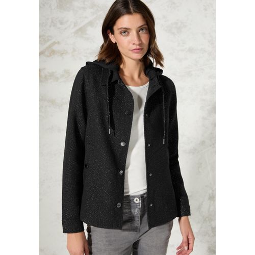 Kurzjacke CECIL, Damen, Gr. XXL (46), schwarz, Stoff, Obermaterial: 100% Polyester; Kapuze: 80% Baumwolle, 20% Polyester, unifarben, casual, normal normal, ohne Ausschnitt, Langarm Bündchen, Jacken, in Woll-Optik