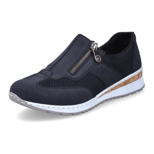 Slip-On Sneaker RIEKER, Damen, Gr. 38, blau (dunkelblau), Textil, Lederimitat, sportlich, Schuhe, Slipper, Schlupfschuh, Freizeitschuh im Materialmix