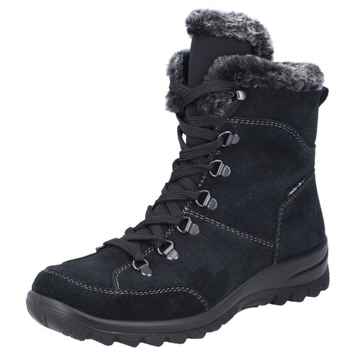 Winterboots RIEKER, Damen, Gr. 38, schwarz, Veloursleder, Textil, klassisch, Schuhe, Schnürboots, Stiefelette mit wasserabweisender riekerTEX-Membran