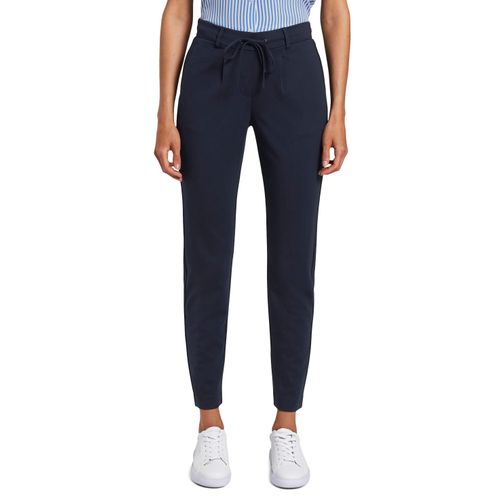 Jogger Pants TOM TAILOR, Damen, Gr. 36, Länge 32, blau (marine), Jersey, Obermaterial: 60% Viskose, 34% Polyamid, 6% Elasthan, unifarben, modisch, lässig geschnitten lang, Hosen, mit Bundfalten