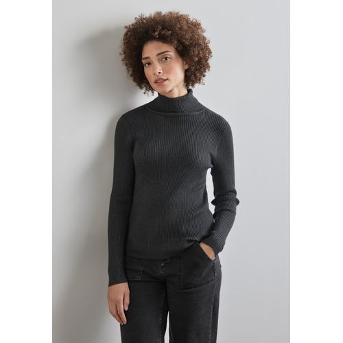 Rollkragenpullover STREET ONE Gr. 36, grau (gravel meliert) Damen Pullover mit Rippstruktur