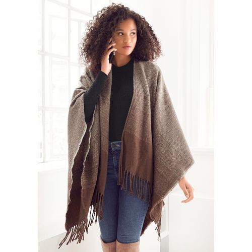 Strickponcho LASCANA beige (beige-braun) Damen Pullover Poncho, Cape, feine Strickqualität, Fransentuch, Schal, VEGAN