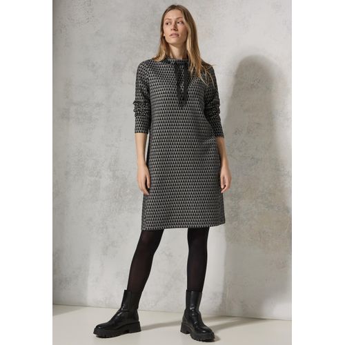 Strickkleid CECIL, Damen, Gr. XS (36), US-Größen, schwarz, Web, 45% Baumwolle, 34% Polyester, 18% Viskose, 3% Elasthan, Minimalmuster, casual, normal knielang, hoch geschlossener Ausschnitt, Langarm Bündchen, Kleider, mit Eingrifftaschen