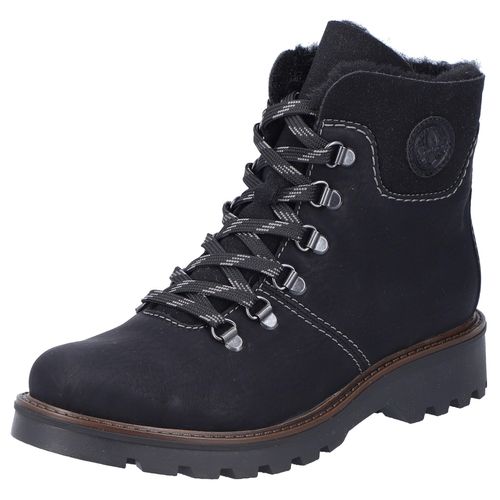Winterstiefelette RIEKER, Damen, Gr. 41, schwarz, Nubuklederimitat, Textil, unifarben, casual, Schuhe, Schnürboots, Outdoorstiefelette, Bergsteiger-Look, mit Warmfutter