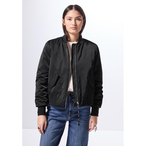 Blouson STREET ONE STUDIO, Damen, Gr. 40, schwarz, Stoff, 100% Polyester, unifarben, casual, normal normal, hoch geschlossener Ausschnitt, Langarm Bündchen, Jacken, mit Stehkragen