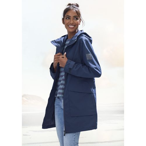 Regenjacke ELBSAND Gr. XL (42), blau (marineblau) Damen Jacken mit großem Logoprint auf dem Rücken