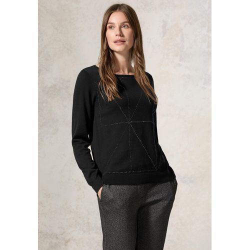 Rundhalspullover CECIL, Damen, Gr. XXL (46), schwarz, Web, 60% Baumwolle, 40% Viskose, unifarben, casual, normal normal, U-Boot-Ausschnitt, Langarm Bündchen, Pullover, mit U-Boot-Ausschnitt