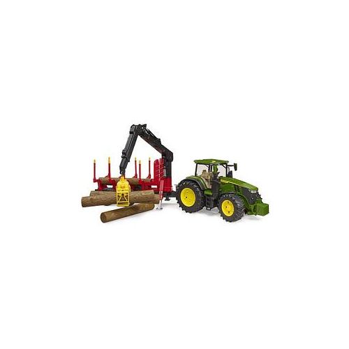 bruder John Deere 7R 350 Traktor mit Rückeanhänger und 4 Baumstämmen 03154 Spielzeugauto