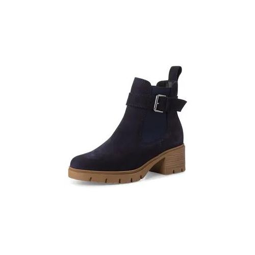 Chelseaboots TAMARIS Gr. 36, blau (navy) Damen Schuhe Blockabsatz, Businessmode, Stiefelette mit Zierschnalle