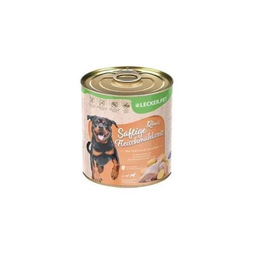 6 x 800 g Lecker.Pet® Gino's Saftige Fleischmahlzeit mit Huhn & Kartoffeln Hundefutter Nassfutter