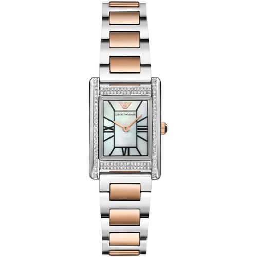 Quarzuhr EMPORIO ARMANI Armbanduhren rosegold (roségoldfarben, silberfarben) Damen Armbanduhr, Damenuhr, Edelstahlarmband, analog, Glassteine