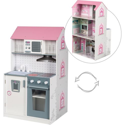 Spielküche ROBA "2-in-1, rosa" Spielküchen rosa (weiß, rosa) Kinder mit mehrstöckigem Puppenhaus