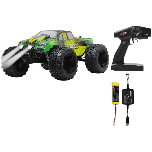 RC-Monstertruck JAMARA "Shiro Monstertruck 4WD" Fernlenkfahrzeuge bunt (grün/gelb/schwarz) Kinder 1:10, 2,4 GHz, mit LED