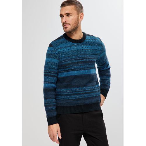 Streifenpullover STREET ONE MEN, Herren, Gr. XXL (46), schwarz, Web, 53% Baumwolle, 39% Polyester, 5% Wolle, 3% Elasthan, gestreift, casual, normal normal, Rundhals, Langarm Bündchen, Pullover, im Streifendesign