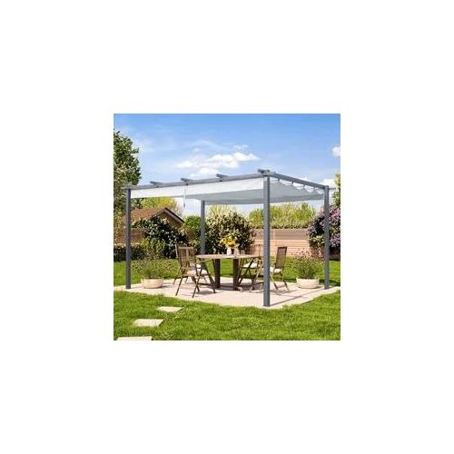 PRIMEYARD 3x4m Pergola in Perlgrau; mit Sonnensegel in Stone - (400102)