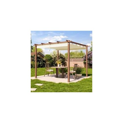 PRIMEYARD 3x3m Pergola in Holzoptik; mit Sonnensegel in Champagner - (400101)