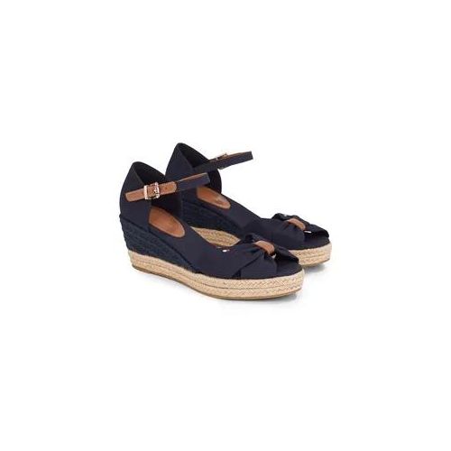 Keilsandalette TOMMY HILFIGER "BASIC OPEN TOE MID WEDGE" Gr. 39, blau (dunkelblau) Damen Schuhe Sommerschuh, Sandale, Keilabsatz, mit geschlossener Fersenkappe