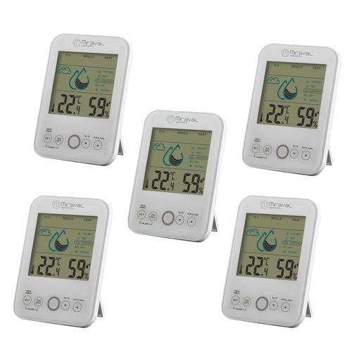 Miraval 5x Raumklimastation Schimmelwarner 5 Stufen Lüftungsempfehlung Hygrometer Temperaturstation