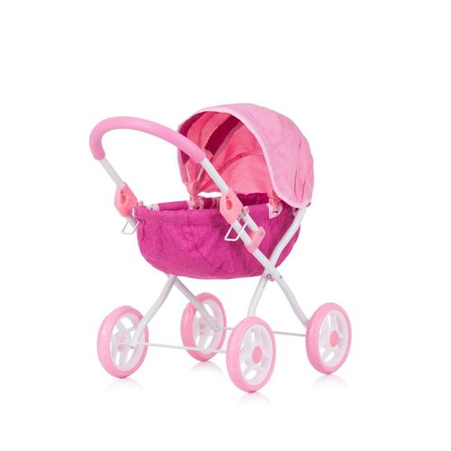 Chipolino Puppenwagen Daisy klappbar, Sonnendach, vier große Räder, ab 3 Jahren pink