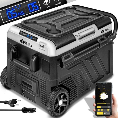 tillvex® Kompressor Kühlbox elektrisch 51 Liter / Grau | Elektrische Gefrierbox mit APP-Steuerung USB-Anschluss 12/24 V 230V | Kühlschrank bis -20 °C
