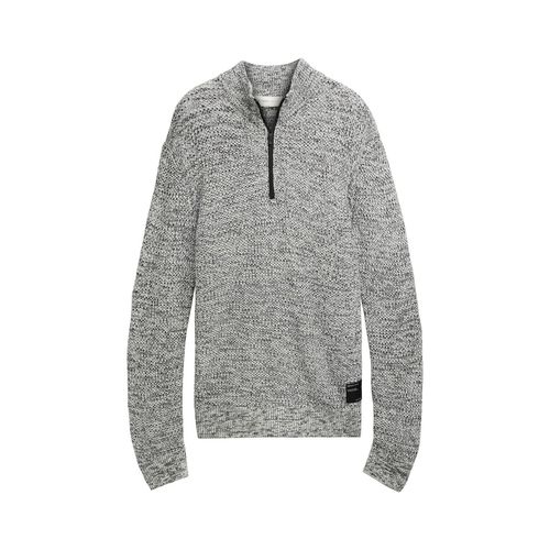 TOM TAILOR DENIM Herren Troyer Strickpullover mit Reißverschluss, weiß, Meliert, Gr. XXL