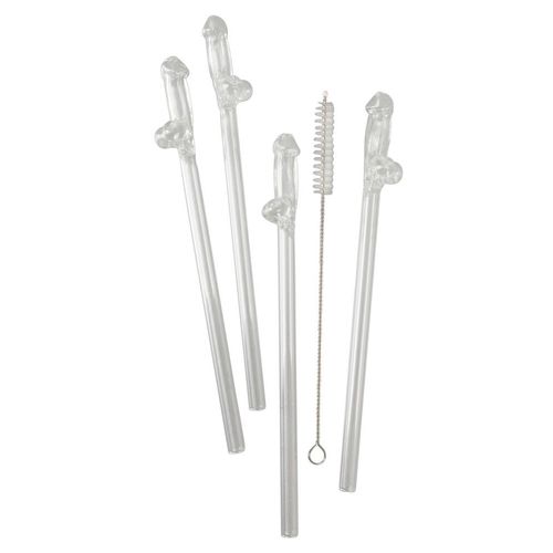 5-teilliges Strohhalm-Set „Glass Drinking Straw Willy“, aus wiederverwendbarem Glas