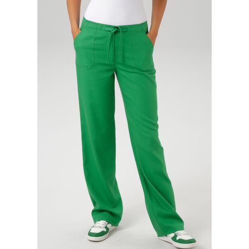 Leinenhose ANISTON CASUAL, Damen, Gr. 46, N-Gr, grün, Web, Obermaterial: 55% Leinen, 45% Viskose, Leinenoptik, unifarben, Basic, figurumspielend lang, Hosen, mit Bindeband, Topseller