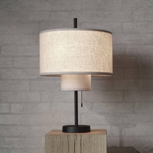 New Works Tischlampe Margin, beige, Ø 36 cm, 3-flg., Textil