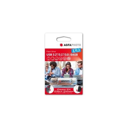 AGFA USB-Stick 64GB, USB 3.0 2in1 (USB+Type-C) silber