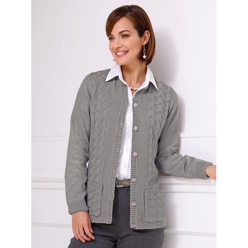 Strickjacke CLASSIC, Damen, Gr. 38, grau (steingrau), 100% Polyacryl, unifarben, Langarm, Strickjacken