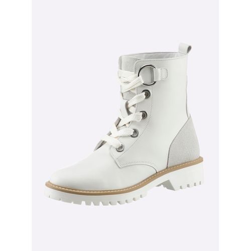 Schnürstiefelette HEINE, Damen, Gr. 39, weiß, Leder, Glattleder, Veloursleder, Rindsleder, modisch, Schuhe