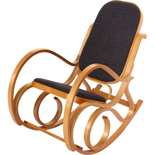 Schaukelstuhl M41, Schwingsessel Fernsehsessel, Massiv-Holz Eiche-Optik, Stoff/Textil anthrazit-grau