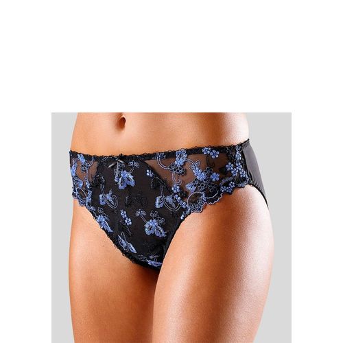 Slip LASCANA, Damen, Gr. 44/46, blau (blau, schwarz), Microtouch, Obermaterial: 50% Polyamid, 30% Polyester, 20% Elasthan, Unterhosen, Dessous mit schöner Blümchen-Stickereispitze