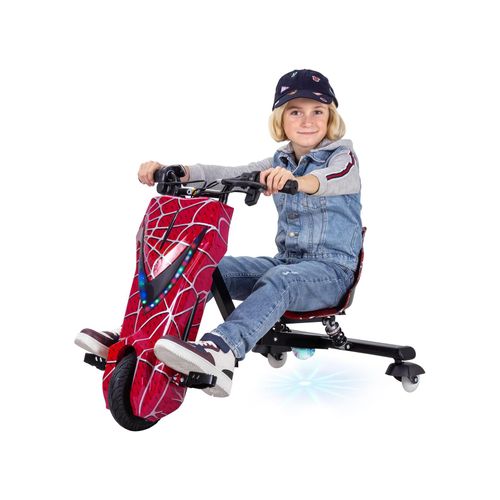 Elektro-Drift-Trike für Kinder, Drift-Scooter, bis zu 15km/h, drosselbar, Hupe, LED-Driftrollen 360° (Rot)