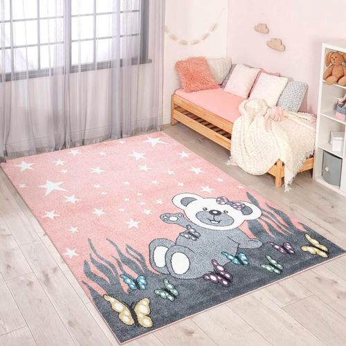 Kinderteppich CARPET CITY "ANIME916" Teppiche Gr. B: 160cm, 11mm, L: 230cm, rosa Kinder Kinderzimmer Teppich Modern mit Mond, Blumen, Wolken, Creme, Multi