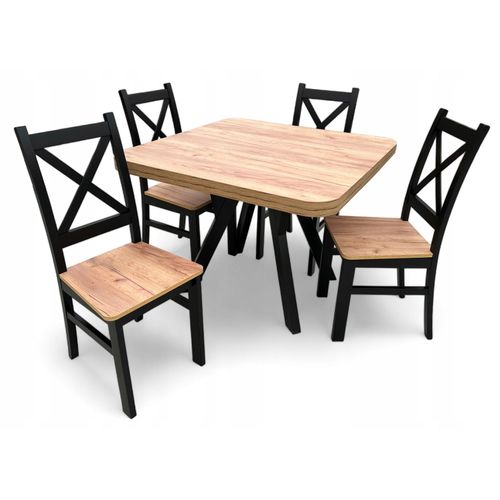 Set aus 4 Stühlen + Klapptisch Quadratisch Zaowal 90x90/190 cm Eiche Craft