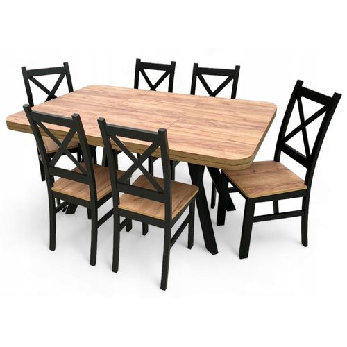 Set aus 6 Stühlen + Klapptisch Quadratisch Zaowal 90x90/190 cm Eiche Craft