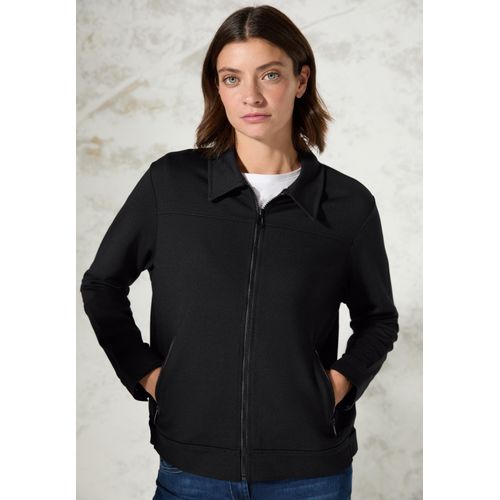 Sweatjacke CECIL, Damen, Gr. L (42), schwarz, Sweatware, 66% Viskose, 30% Polyester, 4% Elasthan, unifarben, casual, normal normal, ohne Ausschnitt, Langarm Bündchen, Sweatjacken, aus stretchigem Viskosematerial