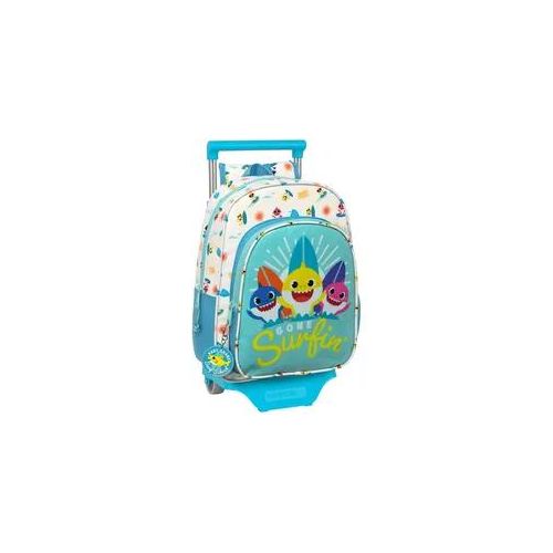 Baby Shark Surfing Schulrucksack mit Rädern, Blau/Weiß, 26 x 34 x 11 cm – Perfekt für den Schulstart