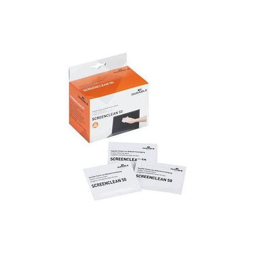DURABLE Bildschirm-Reinigungstücher SCREENCLEAN 50 weiß, 50 Tücher