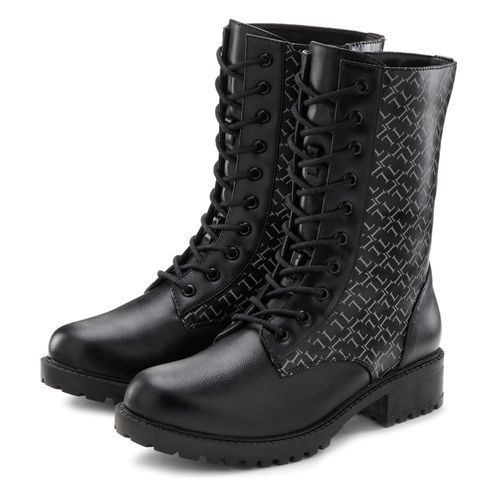 Stiefelette LASCANA, Damen, Gr. 39, schwarz, Obermaterial: 100% Lederimitat. Futter: 100% Textilmaterial. Decksohle: 100% Textilmaterial. Laufsohle: 100% Synthetik, mehrfarbig, bedruckt, casual, Schuhe, mit modischem Druck, Stiefel, Boots VEGAN
