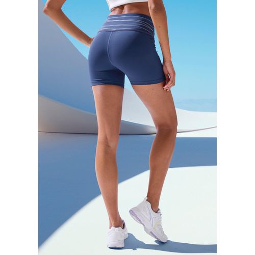 Sporthose VIVANCE ACTIVE Gr. XL (48/50), N-Gr, blau (dunkelblau, silber) Damen Hosen Sportshorts mit breiten Bündchen und Druck