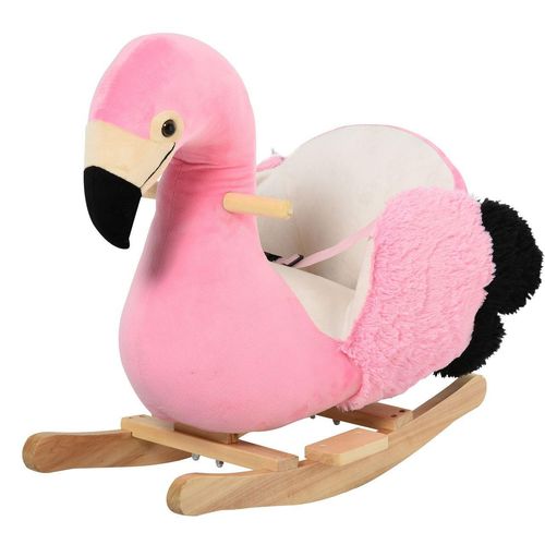 Schaukelpferd Schaukelspielzeug Flamingo mit Sicherheitsgurt Plüsch