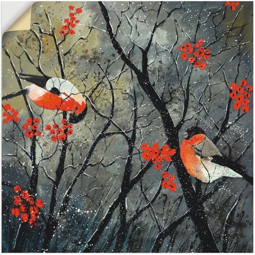 Wandbild ARTLAND "rote Vögel im Winter" Bilder Gr. B/H: 100cm x 100cm, Wandaufkleber - Vinyl Vögel quadratisch,, rot als Alubild, Outdoorbild, Leinwandbild, Wandaufkleber, versch. Größen