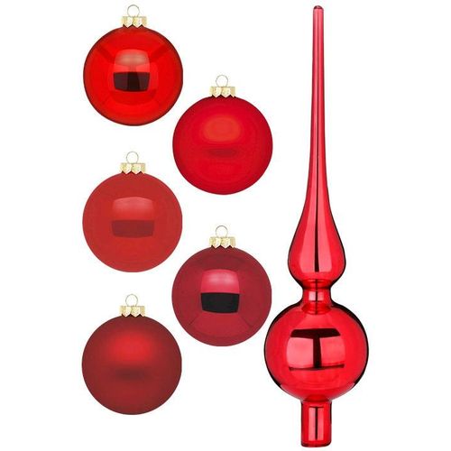 Weihnachtsbaumkugel MAGIC BY INGE "Ruby Red, Weihnachtsdeko, Christbaumschmuck" Weihnachtsbaumkugeln Gr. 6cm, rot Christbaumkugeln aus Glas, 45 Kugeln Ø ca. 4-6 cm, inkl. Spitze 28 cm