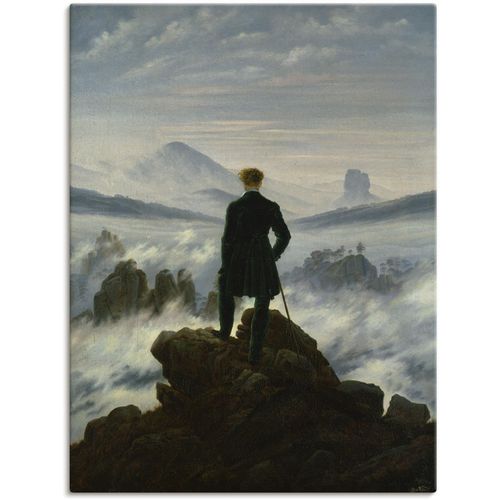 Wandbild ARTLAND "Der Wanderer über dem Nebelmeer. Um 1818" Bilder Gr. B/H: 45cm x 60cm, Leinwandbild Mann,, blau als Leinwandbild, Poster in verschied. Größen