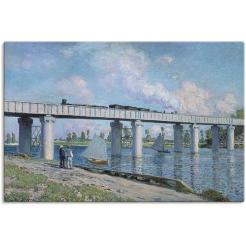 Leinwandbild ARTLAND "Die Eisenbahnbrücke von Argenteuil." Bilder Gr. B/H: 120cm x 80cm, Leinwandbild Brücken,, blau auf Keilrahmen gespannt