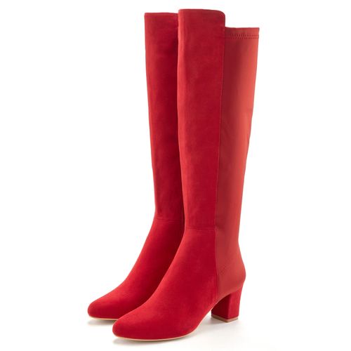 Stiefel LASCANA Gr. 39, rot Damen Schuhe mit Stretcheinsatz und Langschaft, Stiefelette, Langer Stiefel VEGAN