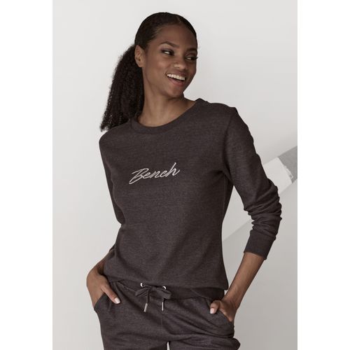 Sweatshirt BENCH. LOUNGEWEAR Gr. 44/46, grau (anthrazit meliert) Damen Sweatshirts mit glänzender Logostickerei, Loungewear