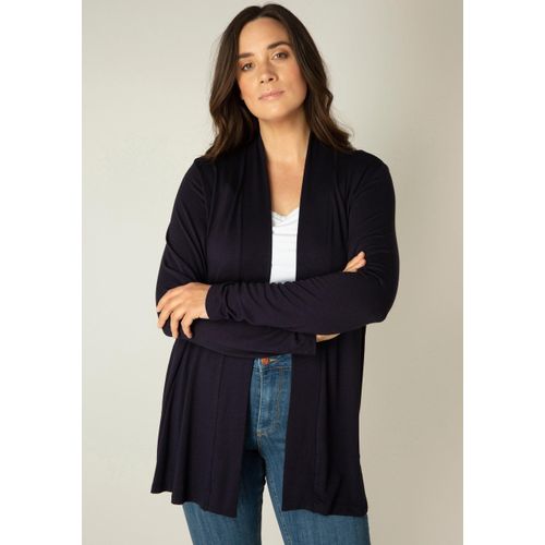 Strickjacke BASE LEVEL CURVY Gr. 46, blau (navy dunkelblau) Damen Strickjacken im verschlusslosen Design